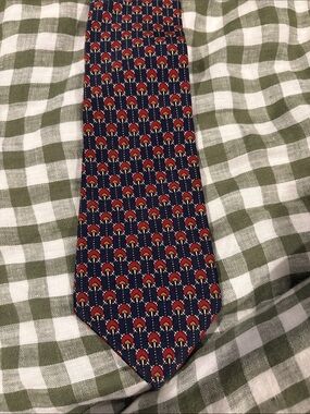 Men's Navy Blue Patterned Silk Tie - Red Accent Neiman-Marcus